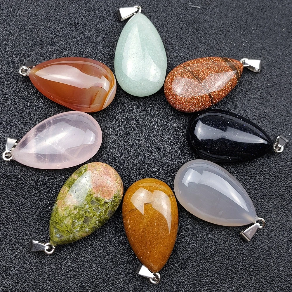 1 قطعة 24x38 مللي متر الحجر الطبيعي قطرة الماء قلادة قلادة الكوارتز كريستال Agates Howlite الملكيت حجر DIY بها بنفسك مجوهرات اكسسوارات