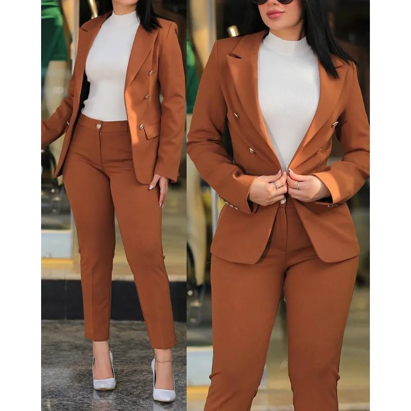 

Casual Long Sleeve Jacket High Waist Pant Office Lady 2 Pieces Blazer Set Ladies Fashion Elegant Pant Suit Women Trousers Suit