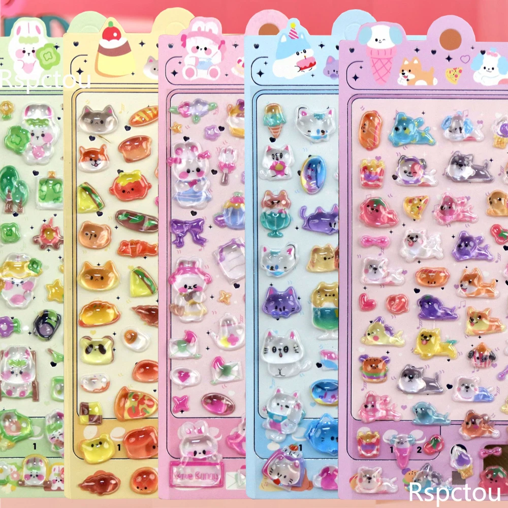 1/12pcs Kawaii Animal Series Creative 3D Relief Stickers Cute Cartoon Crystal Decoration Sticker DIY Laptop Suitcase Decals Toys