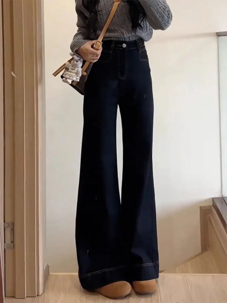 

Расклешенные джинсы с высокой талией, женские свободные джинсовые брюки, прямые широкие брюки, осенние новые брюки, большие размеры