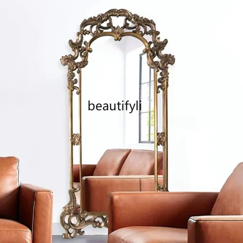 Floor-to-ceiling full-body luxury carved clothing store fitting mirror, wall-mounted mirror, decorative mirror