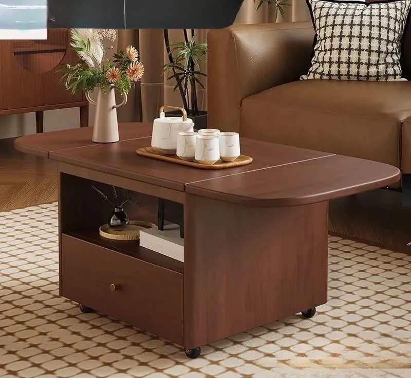 Solid Wood Lift Top Coffee Table Convertible to Dining Table Folding Extendable Multifunctional Tea Table for Small Apartment