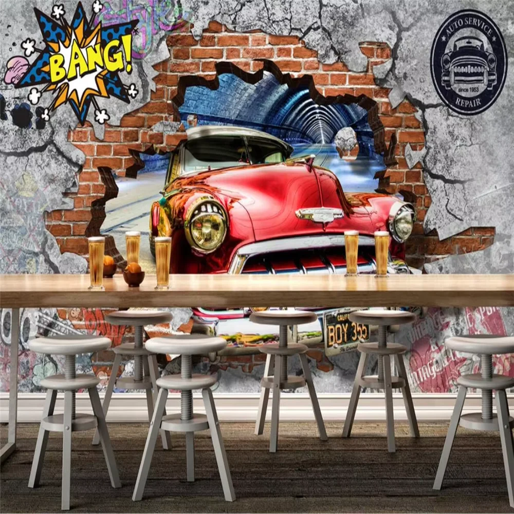 custom 3D stereo car mural KTV Bar personality European retro wallpaper murals children mural wall paper home decor wall art