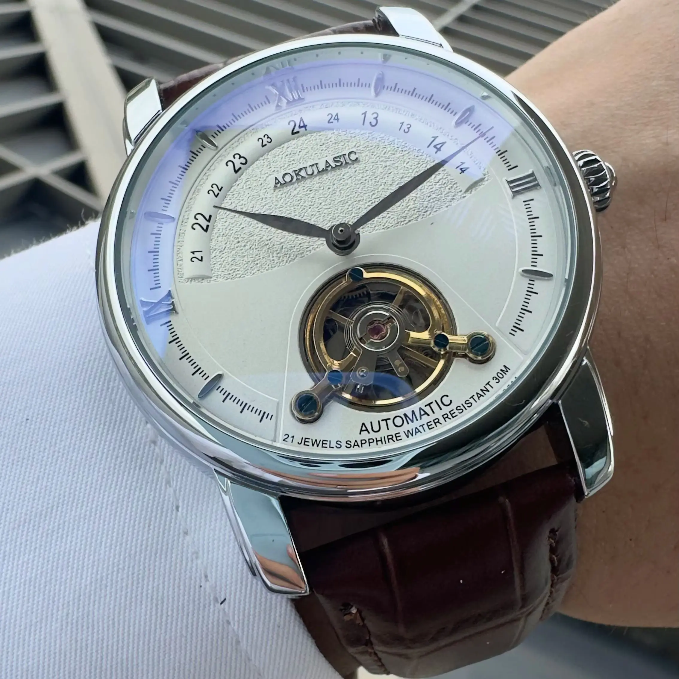Luxury Watch White - AOKULASIC Moda Mekanik Saat Erkekler için
