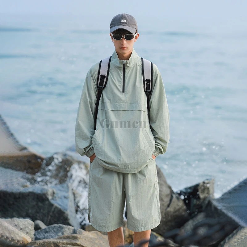 M-5XL Fashion Sunscreen Ice Sensation Outdoor Lightweight Long Sleeves Set Unisex Pet Beautician Work Uniform Suit Shirt Shorts
