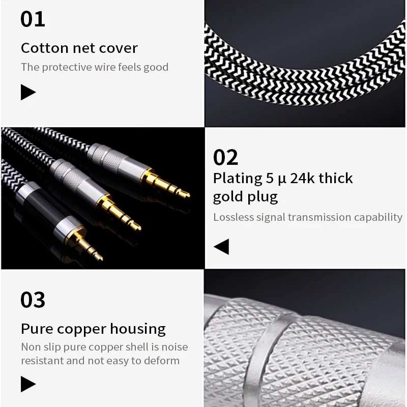 Dual 3.5mm to 3.5mm Jack Headphone OFC Upgrade Replacement Headphone Cable Pure Copper Plated With 5 u 24k Gold Plug 1M 2M 3M 4M