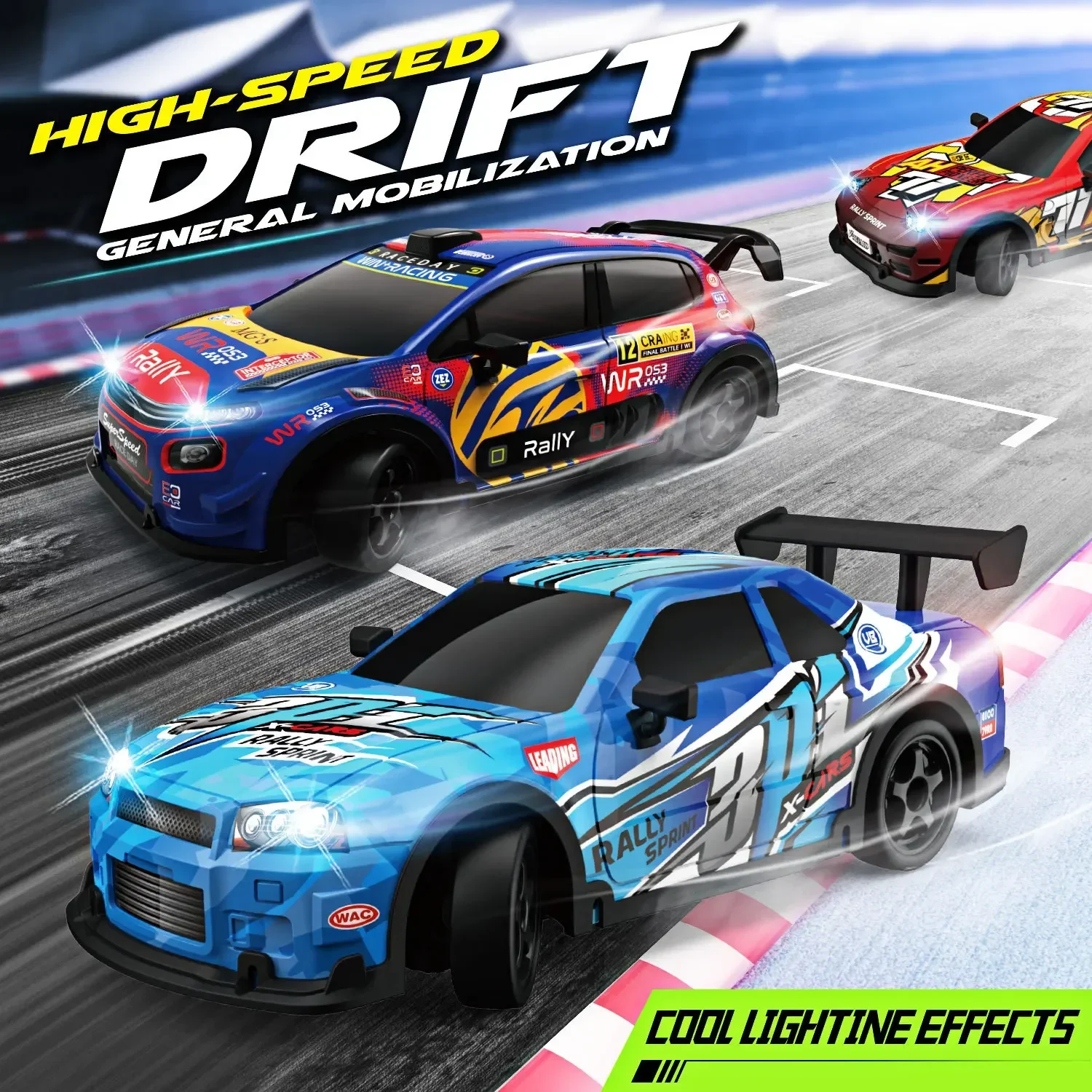 

1/18 2.4G RC High Speed Drift Car Dazzling Remote Control 4WD Racing Vehicle With Cooling Light Boys Christmas Birthday Gifts