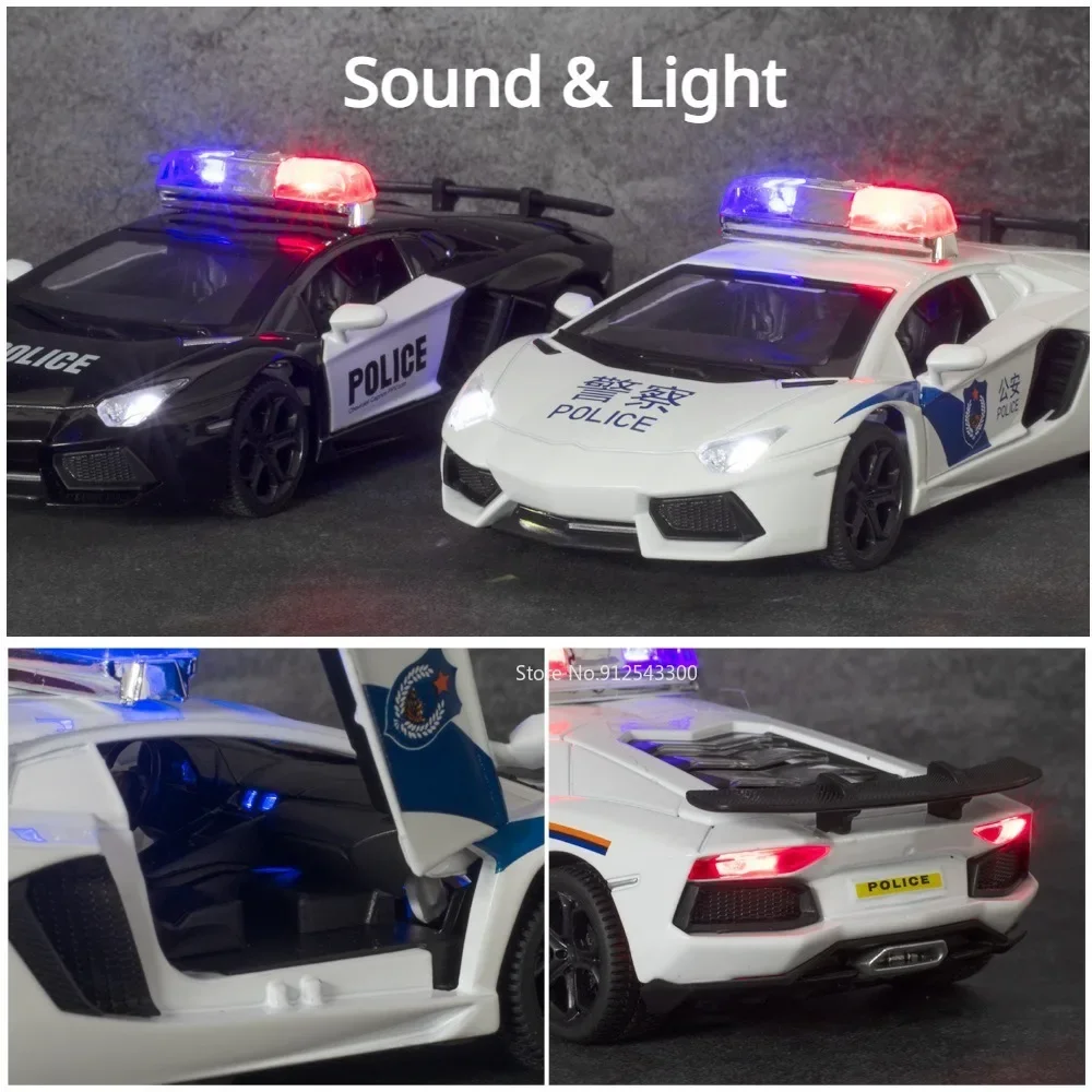 1:32 Schaal Lambor LP740 Politieauto Speelgoed Model Simulatie Diecast Deuren Geopend Pull Back Legering Modellen Kinderen Speelgoed Collectie Geschenken