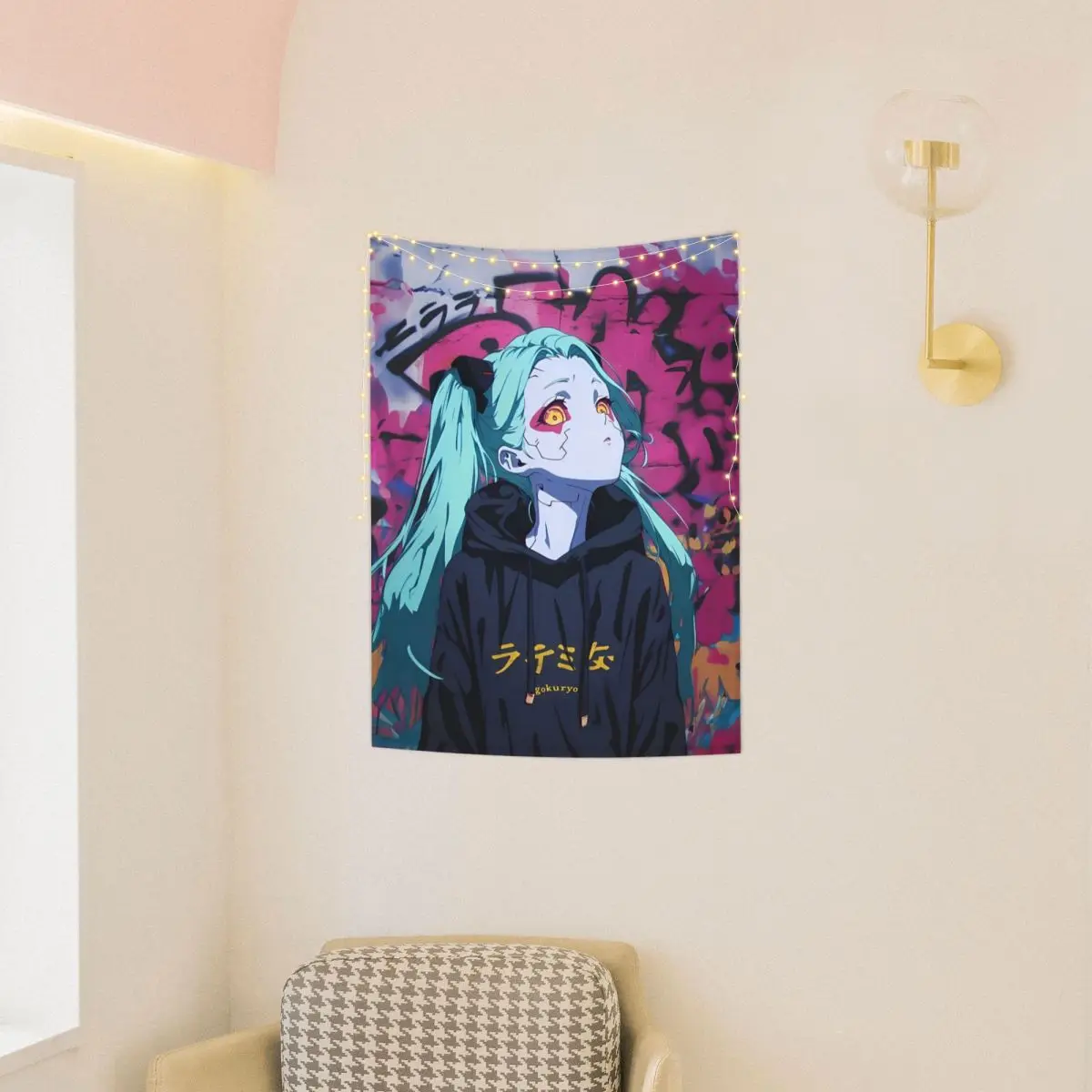 Cyberpunk Edgerunners Rebecca Anime Tapestry Hippie Polyester Wall Hanging Wall Decor Table Cover Psychedelic Wall Tapestry