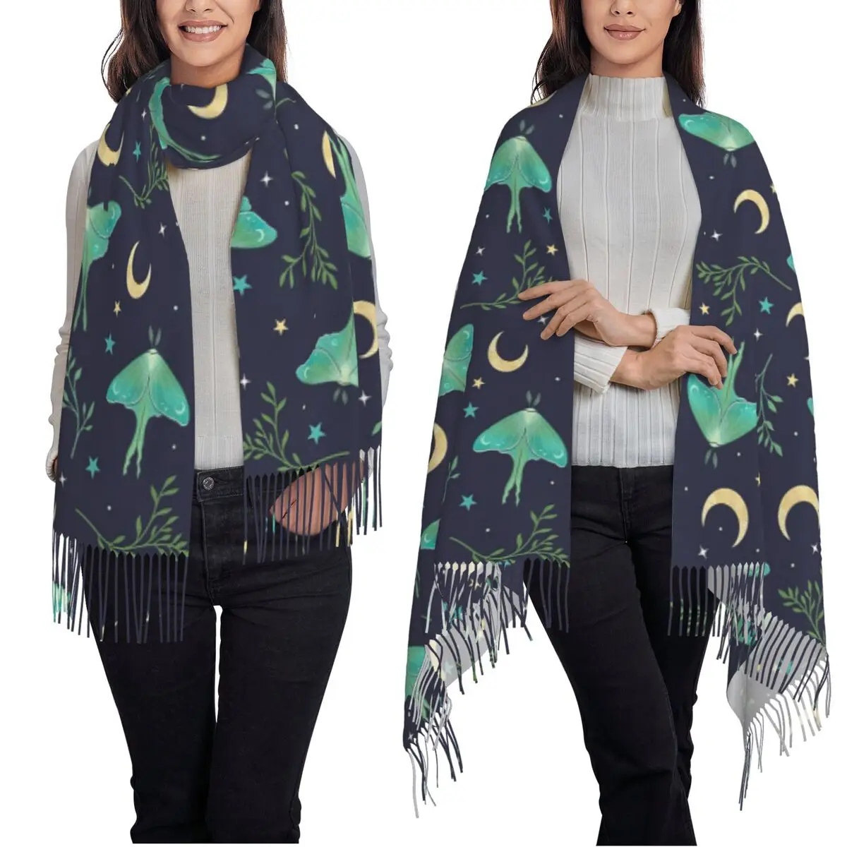 الزيز الباطنية والعثة الساحرة السماوية الشمس القمر نمط وشاح شرابة الأوشحة النساء لينة الدافئة شال ويلتف شال كبير التفاف #2