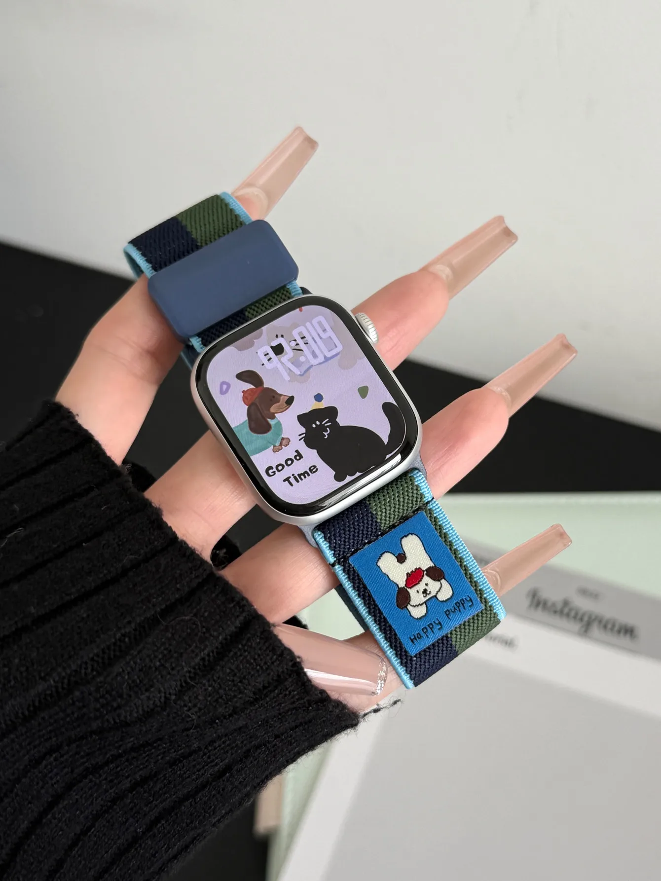 Correa magnética de nailon elástico para Apple Watch 41/45mm 49Ultra 10S 42/46mm correa de rayas con estampado de dibujos animados para iWatch8 7 6SE 38/40/44