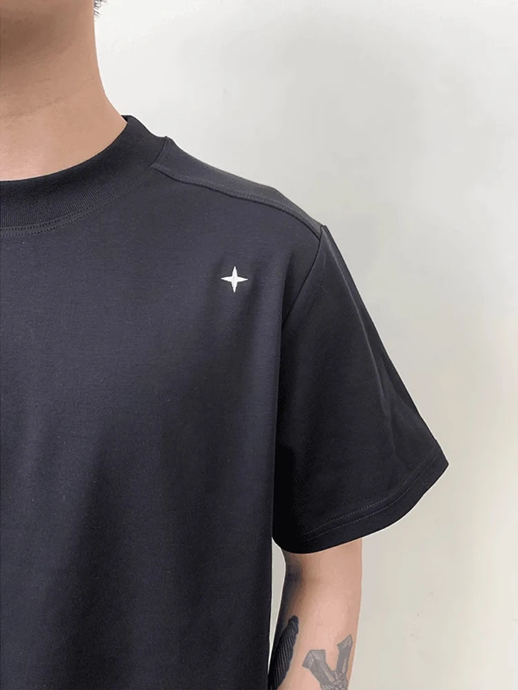 تي شيرت رجالي أبيض بأكمام قصيرة وياقة صغيرة مع تطريز نجمة، تصميم أنيق للصيف #5