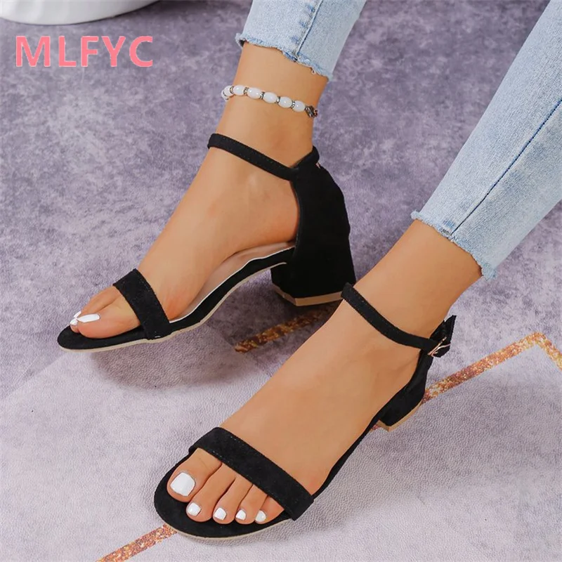 Summer New Style One Belt female Sandals Versatile Thick Heel Fairy Style Low Heel Women\'s Shoes luxury sandals women designers