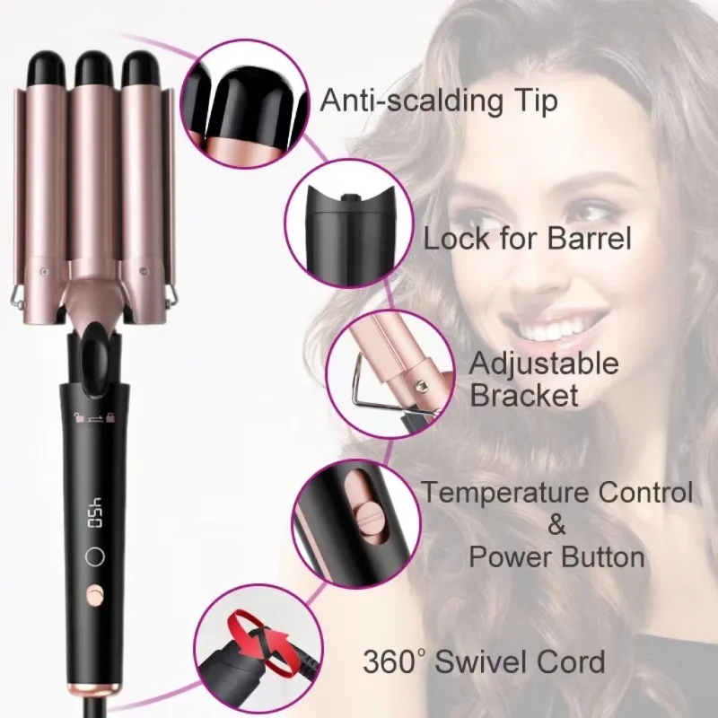 

5 in 1 Hair Curling Iron Set 3 Barrel Multifunctional Hair Crimper Fast Heating Up Interchangeable Ceramic Barrels Wand Curl