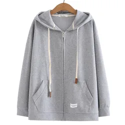 2022 Autumn Women Clothing Plus Size Hoodie LOOSE Labelling Solid Color Hooded Sweatshirt Casual Long Sleeve Zipper Tops