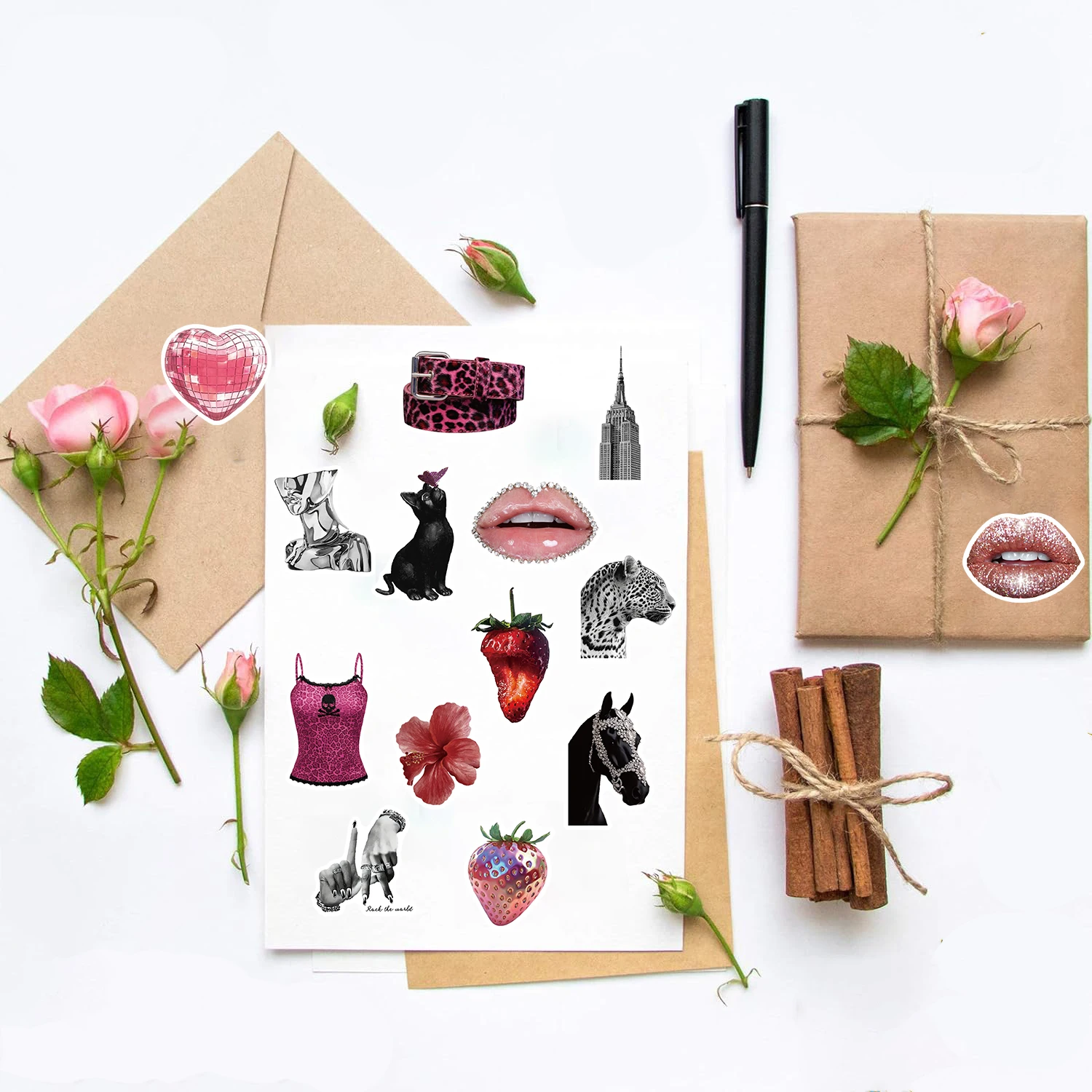 50PCS Vintage Pink Punk Sticker Nostalgia Cartoon Luggage Laptop Skateboards Landscape Streetwear Harajuku Art Picture Stickers