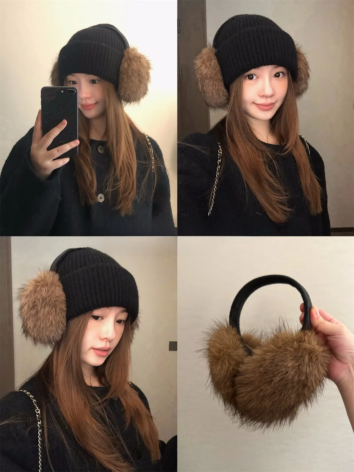 暖かいフェイクファーイヤーマフ-女性用-冬用サイクリング耳当て-大きめサイズ-耳を暖かく保つスタイリッシュなアクセサリー