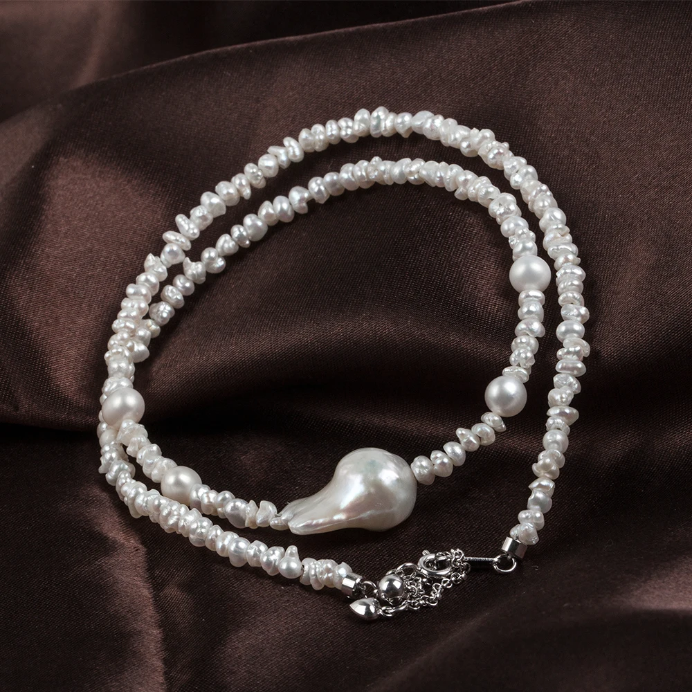 Stackable Irregular Pearl Necklace - 3-4mm Natural Freshwater Pearls, 17