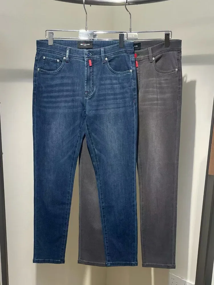 

Kiton весенне-летние новые мужские простые повседневные универсальные облегающие джинсы в стиле старых денег на небольшую ногу