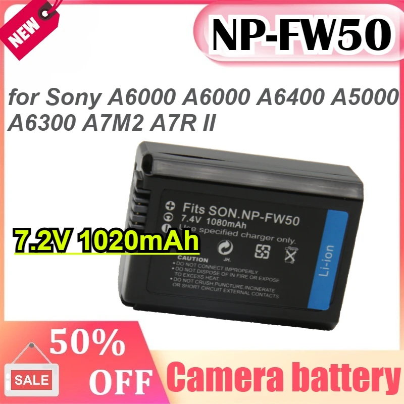 

7.2V 1020mAh NP-FW50 Camere Battery for Sony A6000 Α6000 A6400 A5000 A6300 A7M2 A7R II Battery
