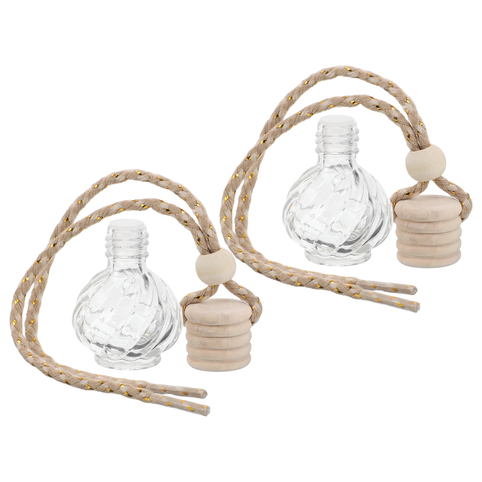 

2Pcs Aromatherapy Bottle Car Hanging Wood Diffuser Diffuser Bottle Essential Oil Glass Freshener Home Office Use