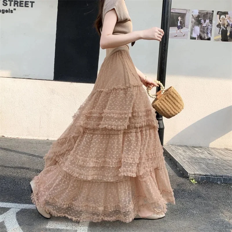 القوطية لوليتا الدانتيل شبكة الكشكشة الجنية الأميرة تنورة حفلة المرأة غير المتكافئة لطيف الستار شير التستر رقيقة تنورة طويلة الأبيض #6