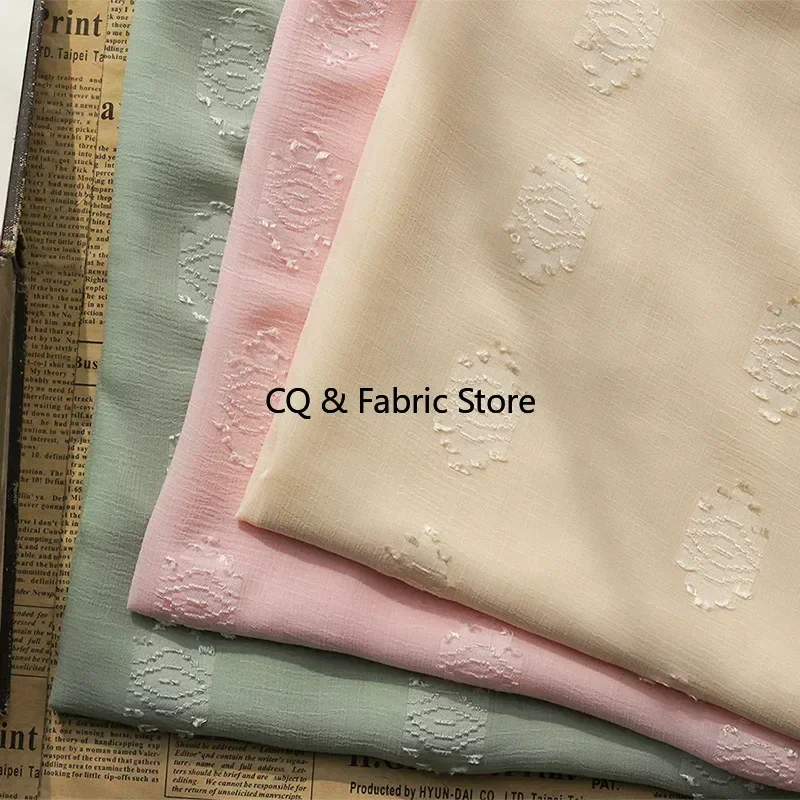 Chiffon Wrinkled Jacquard Yarn Geometric Pattern Cut Flower Fabric for Spring and Summer Women's Dress Clothing By The Meter