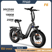 TTGO F6 Foldable Electric Bicycle 250W Motor 36V25Ah Lithium Battery 100Km Long-Range Off-Road Adult City Commuter E-Bike