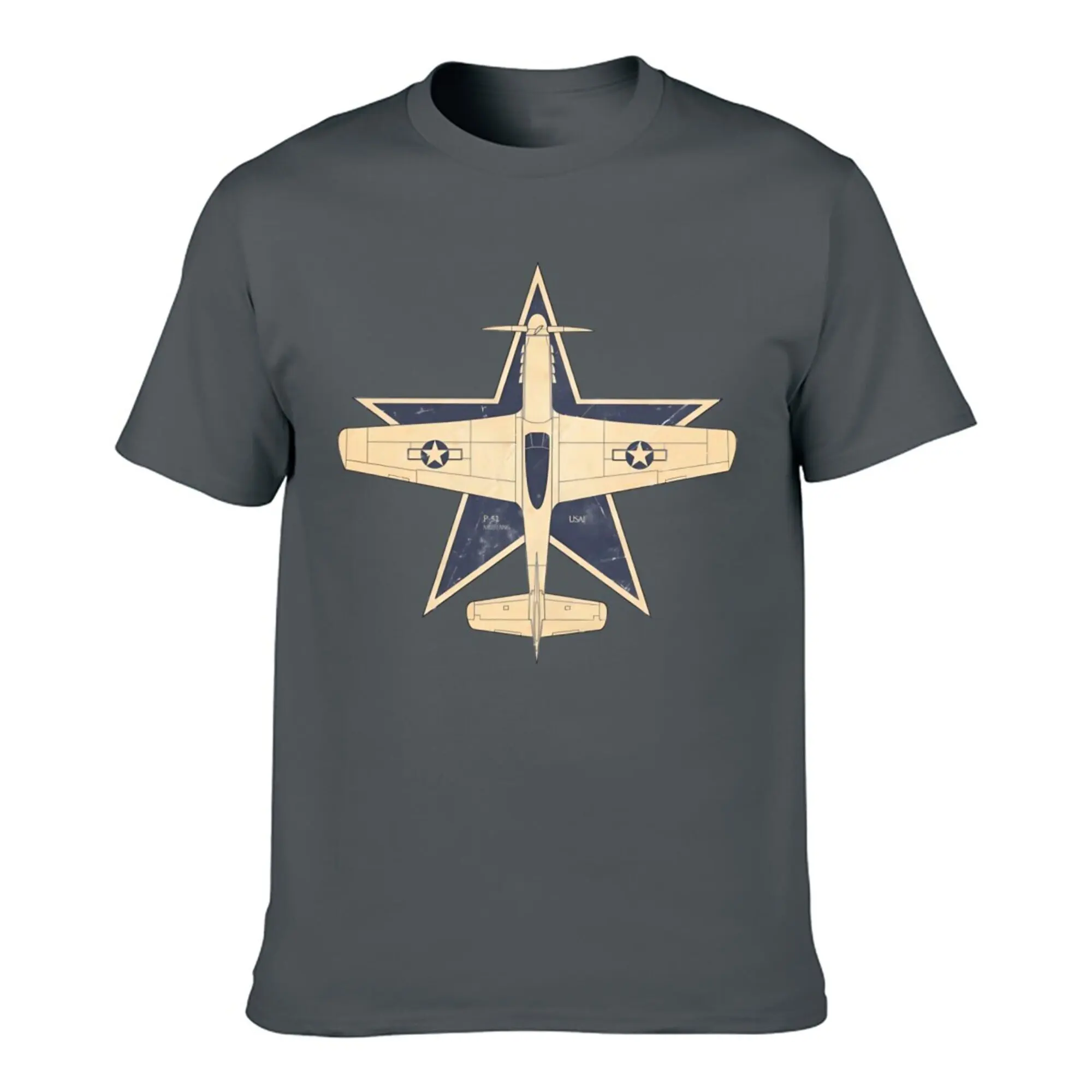 

Usaf Ww2 P-51 Mustang Fighter Plane T-Shirt Men's Cotton T-Shirt O-Neck Tees Short Sleeve Clothes Big Size