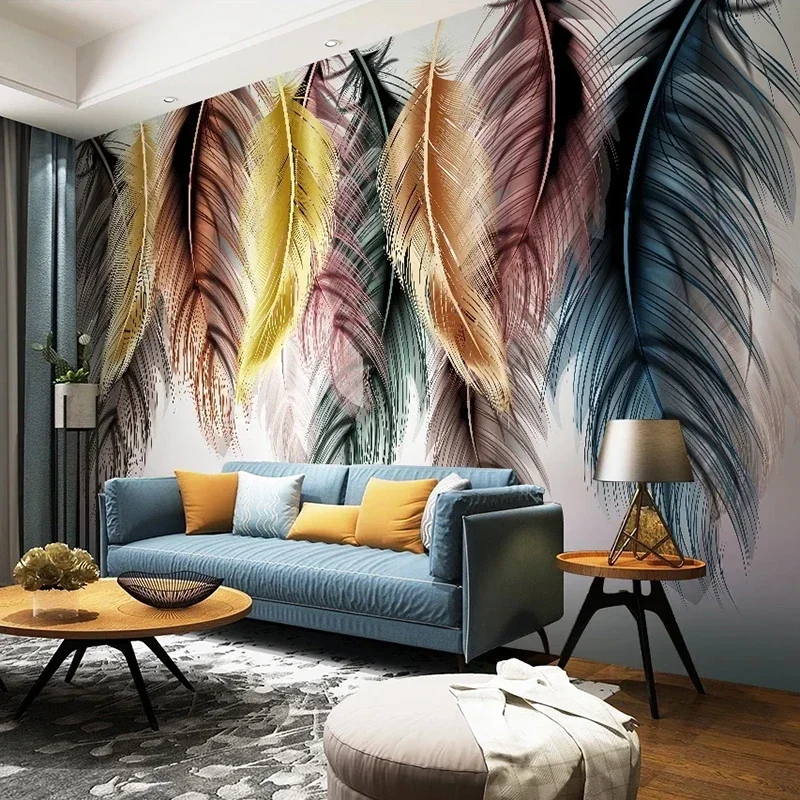 Custom Photo Mural Wallpaper 3D Colorful Feathers Luxury Wall Decor Painting Living Room Bedroom Backdrop Tapety Papel De Parede