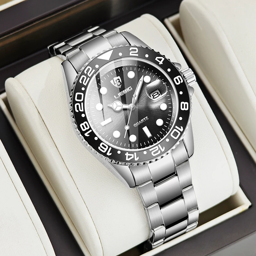 LIEBIG Fashion Luxury Movement Quartz Watches Business Time Watch Waterproof Stainless Steel Strap Wristwatches For Men Women