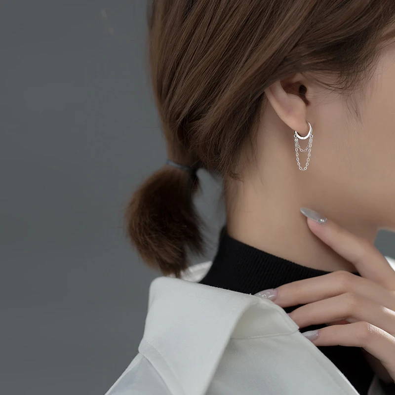 Modian Fashion Double Layer Chain Hoop Earring for Women Simple Sterling Silver 925 Anti-Allergy Earring Fine Jewelry Brincos