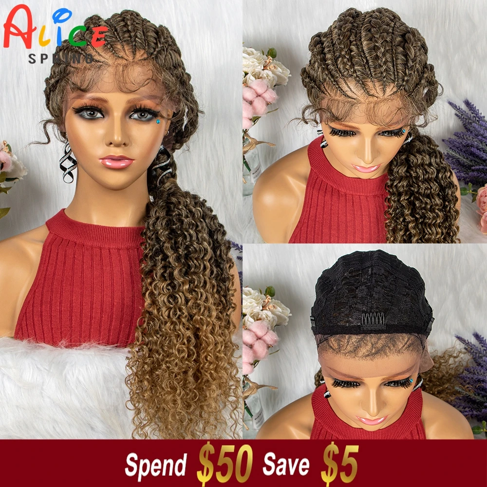 

Ombre Synthetic Lace Front Curly Braided Wigs Crochets Braids Wig for Black Women Pre Plucked with Baby Hair Braiding Hair Wig