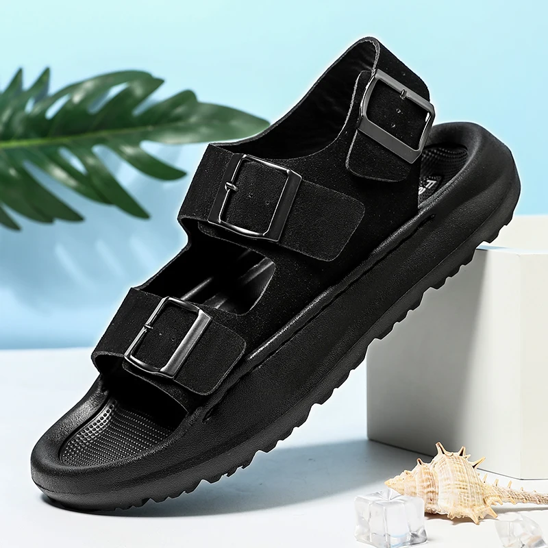 

Новые удобные уличные мужские повседневные сандалии с мягкой подошвой, брендовые летние мужские повседневные модные дышащие нескользящие пляжные тапочки