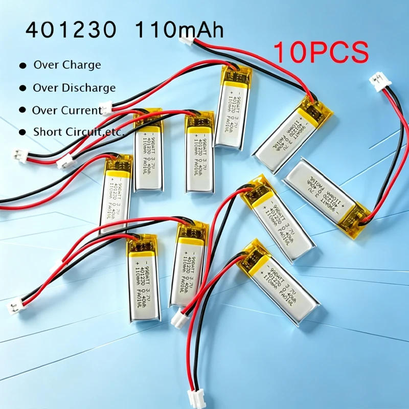 1-10 Stück 401230 Lipo-Akku 3,7 V 110 mAh wiederaufladbare Polymer-Lithium-Batterie für MP3-Bluetooth-Lautsprecher, Kopfhörer, LED-Licht, Spielzeug