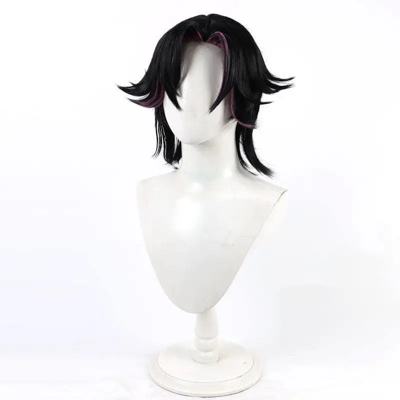 Vezalius Bandage Cosplay Wig vtuber Black Short Pink Heat Resistant Synthetic Hair Halloween Party Role Play Carnival + Wig Cap view 4