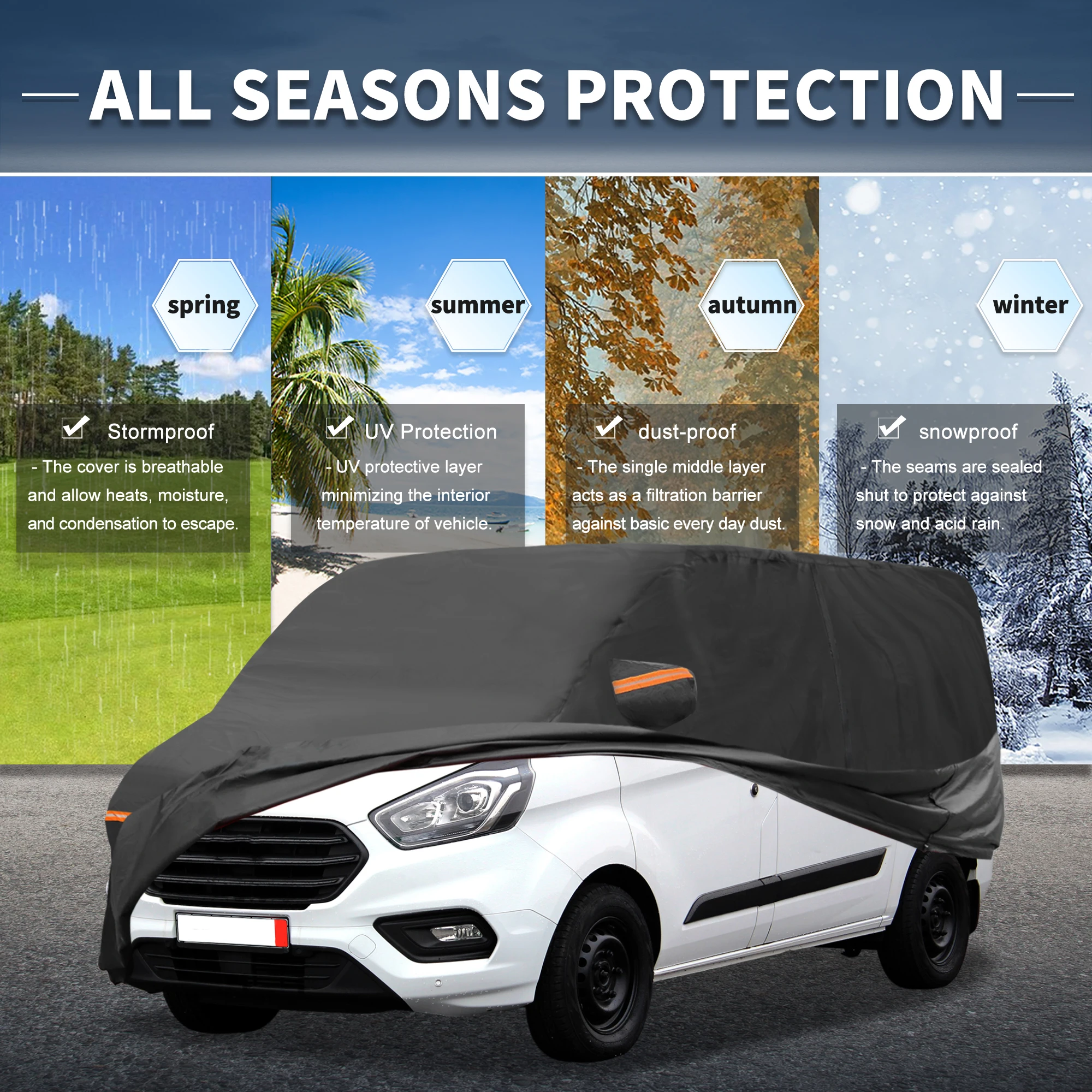 UXCELL for Ford Transit Aluminum Film Outdoor Full Car Cover All Weather Waterproof Sun Rain Protection with Driver Door Zipper