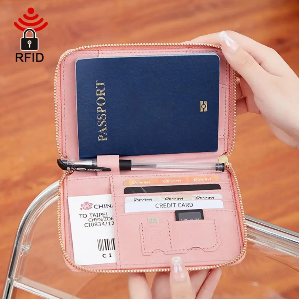 Waterproof Passport Cover with SIM Card Slots Card Case Airplane Check-in Leather Passport Bag Coin Purse Large Capacity