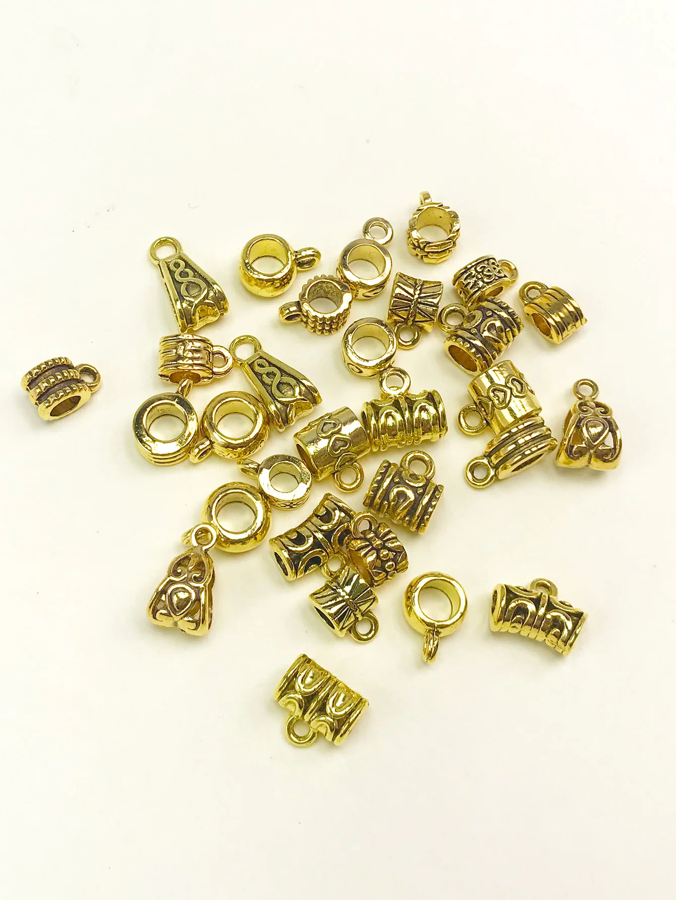 Mix 30pcs 15 style Bail Bead Pendant Antique Gold Color Tube Spacer Bead fascino europeo per gioielli fai da te che fanno accessori artigianali