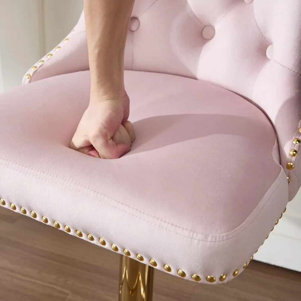 

Gold Bar Stools Set of 3, Modern Adjustable Swivel Counter Stools with Lion Pull Ring, Velvet Tufted Barstools Upholstered Bar