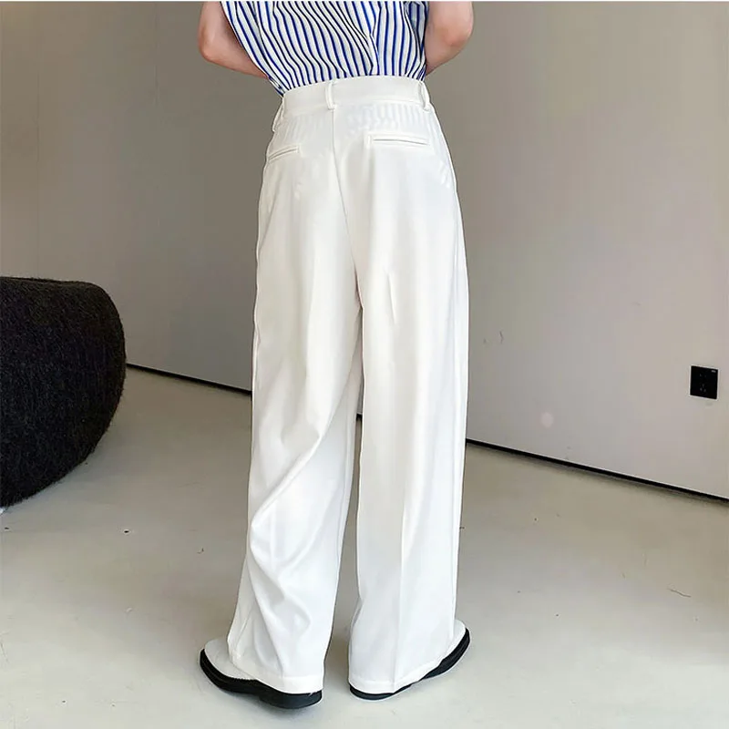 Men\'s Straight Loose Casual Wide Leg Suit Pant Male Chic Fashion Streetwear Vintage Long Trousers Green White Drape Fabric Pants