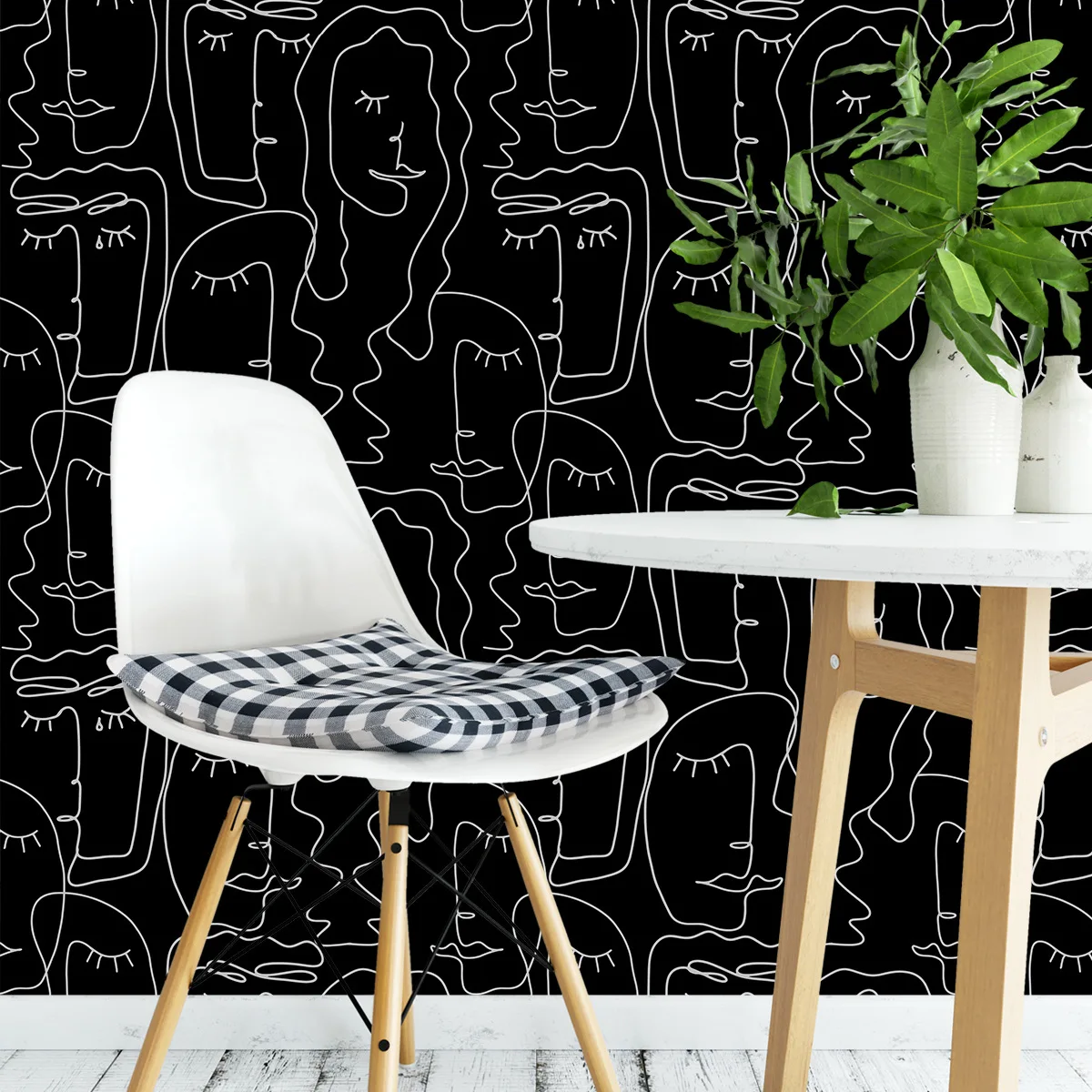 

Линия лица, эскиз, обои, фреска для шкафа для ванной комнаты, съемная черно-белая контактная бумага, портрет, 3d обои, домашний декор