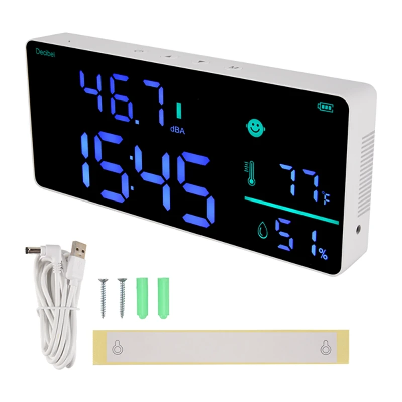 Decibel Meter Wall Hanging Sound Level Meter 30-130DB Range 8.6 Inch Large LED Display Noise Time Temperature