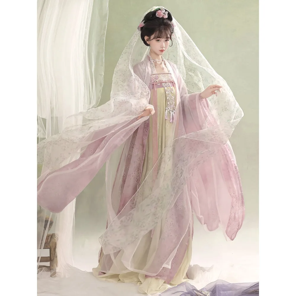 Tang Dynasty chest-length eight-broken skirt Hanfu female heavy industry fairy style, spring summer daily ancient clothing suit