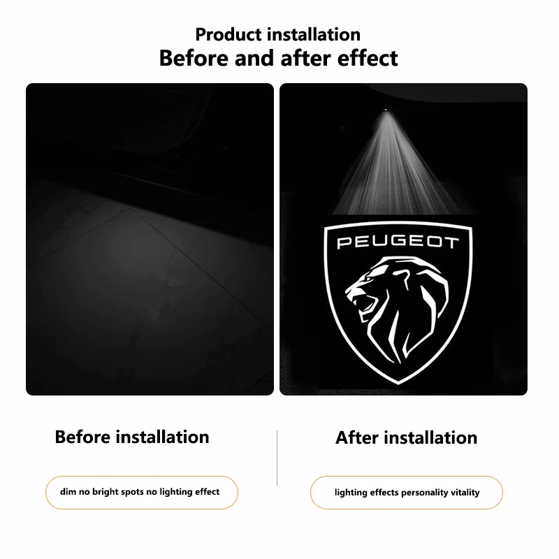 LED-Autotür-Logo-Willkommenslicht Laser-Projektorlampe für Peugeot 408 4008 308 3008 Rifter 5008 508 2008 208 301 RCZ 407 205 105 – Detail 2
