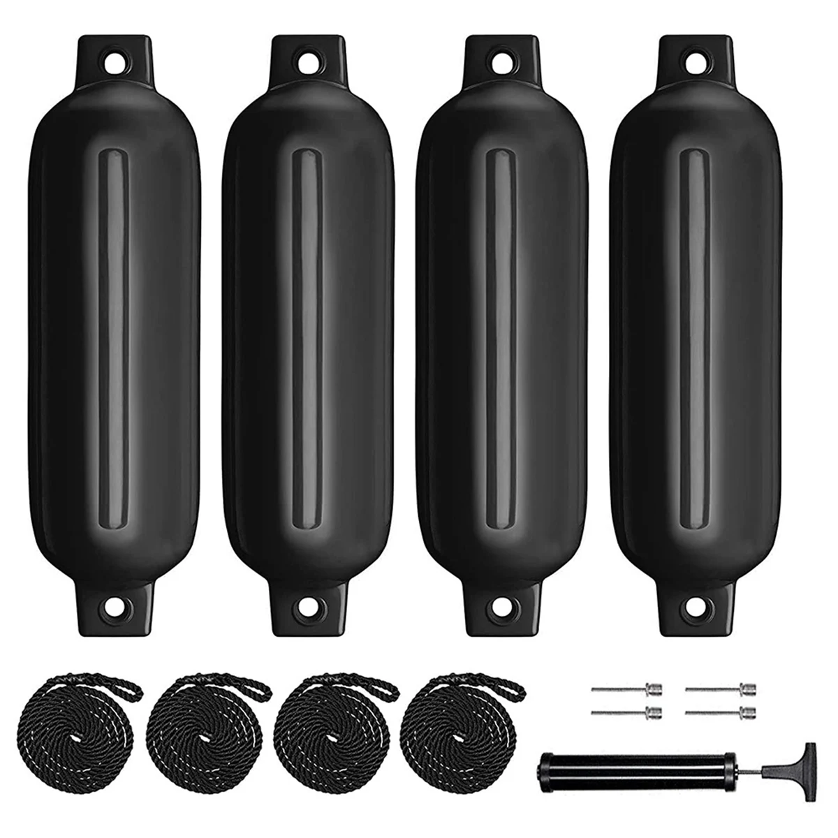 

Boat Fenders 4 Pack 4.5x16 Inch Inflatable Ribbed Marine Boat Fender with Fender Lines 6.5 Ft Needles and