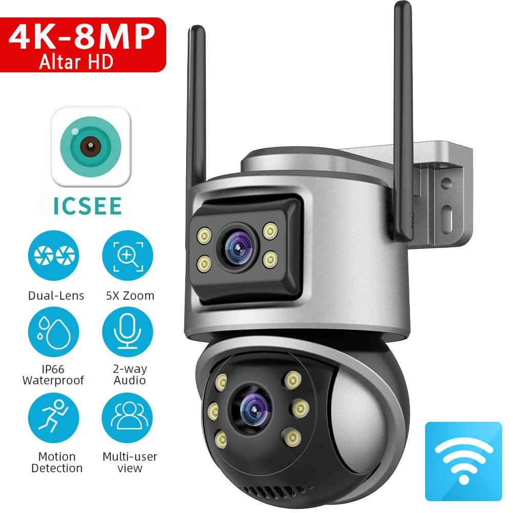 

Icsee 8MP Wifi 4K Dual Lens Surveillance Camera Human Detection PTZ Security Monitor Outdoor Color Night Vision CCTV iP Camera