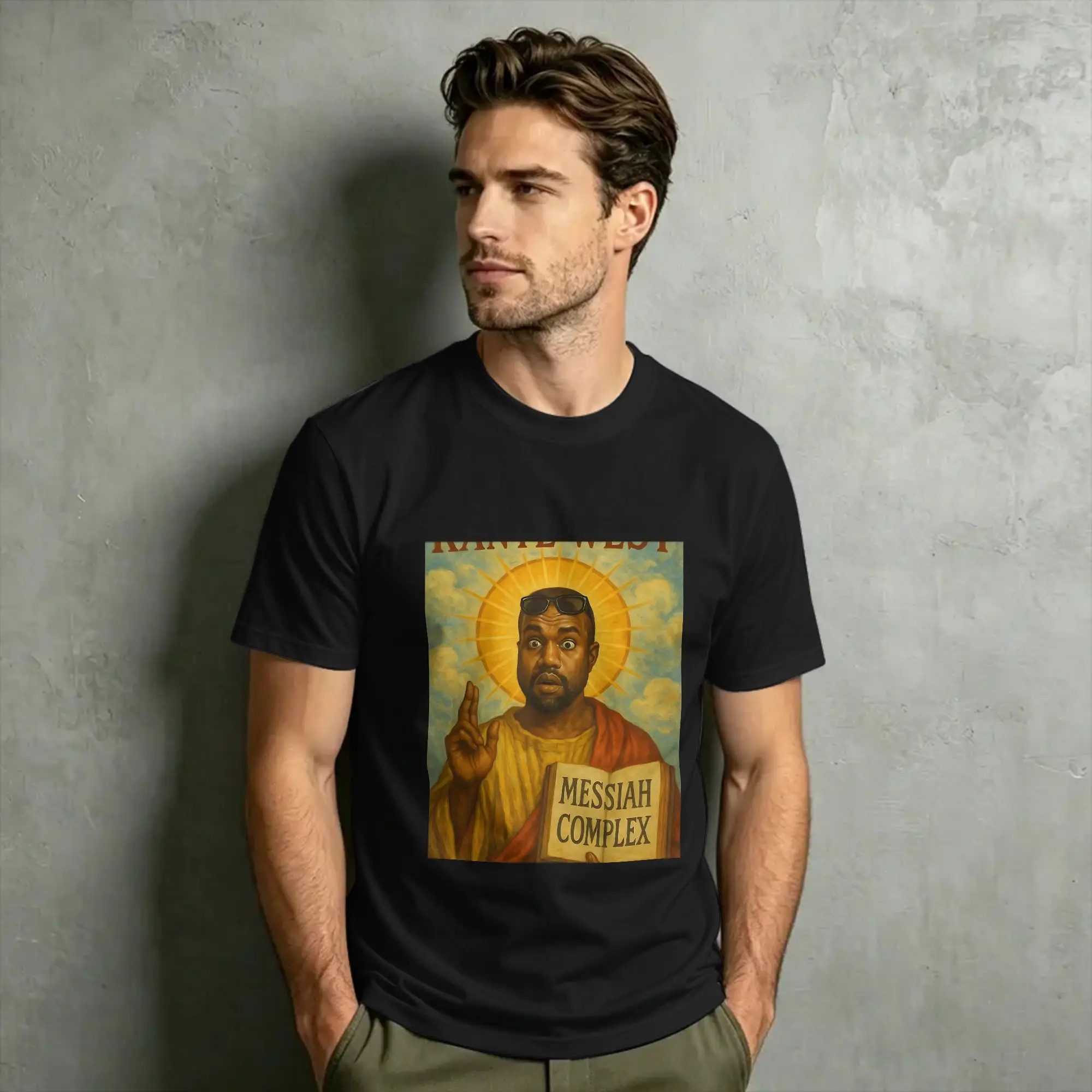 Funny Kanye West Meme T Shirt Men Pure Cotton Funny T-Shirt O Neck Satirical Religious Parody Art Clothes Gift Idea