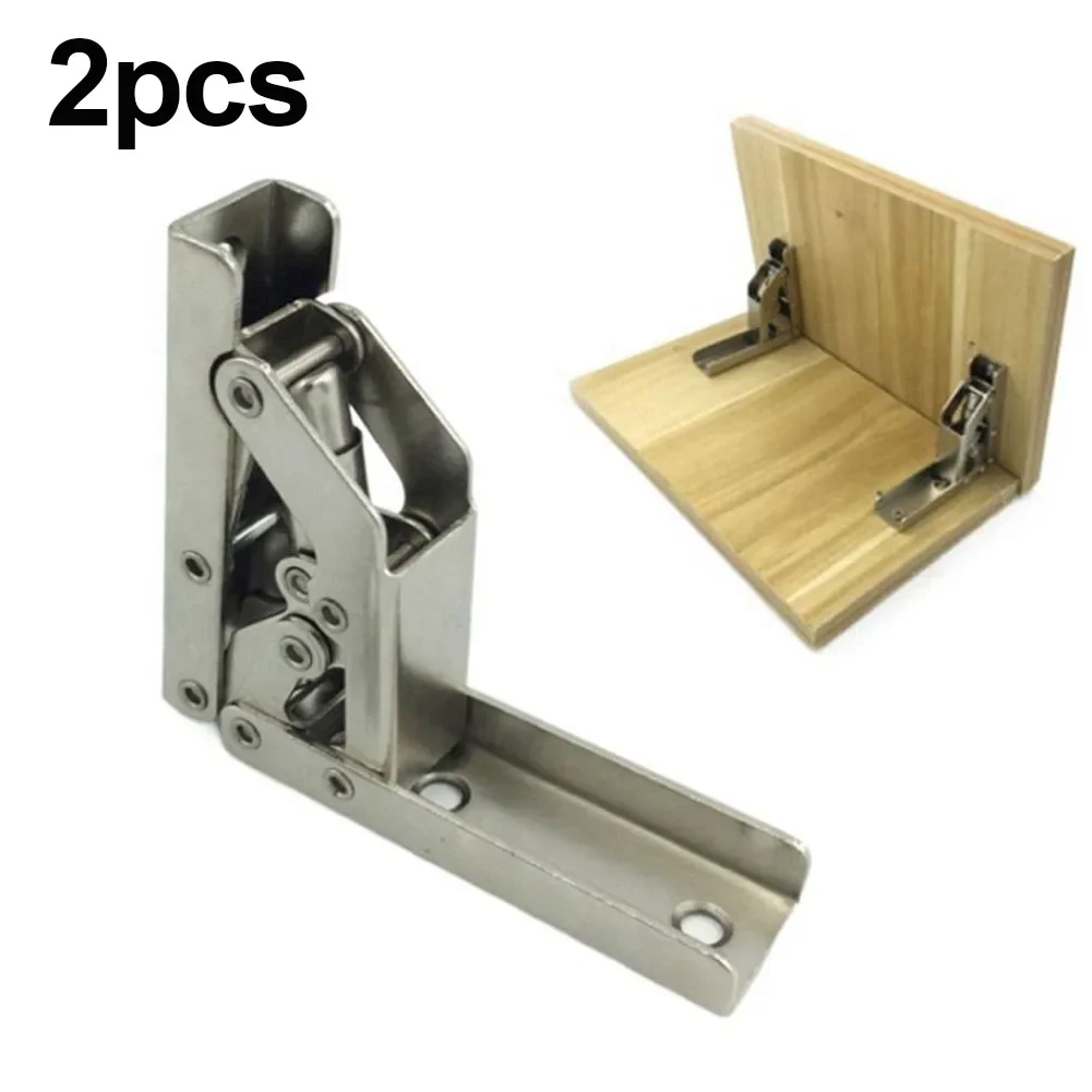 2PCS 90 Degree Self-Locking Folding Hinges Hole-free Hinge Table Leg Brackets 90/180 Degree Flat Spring Folding Hinge