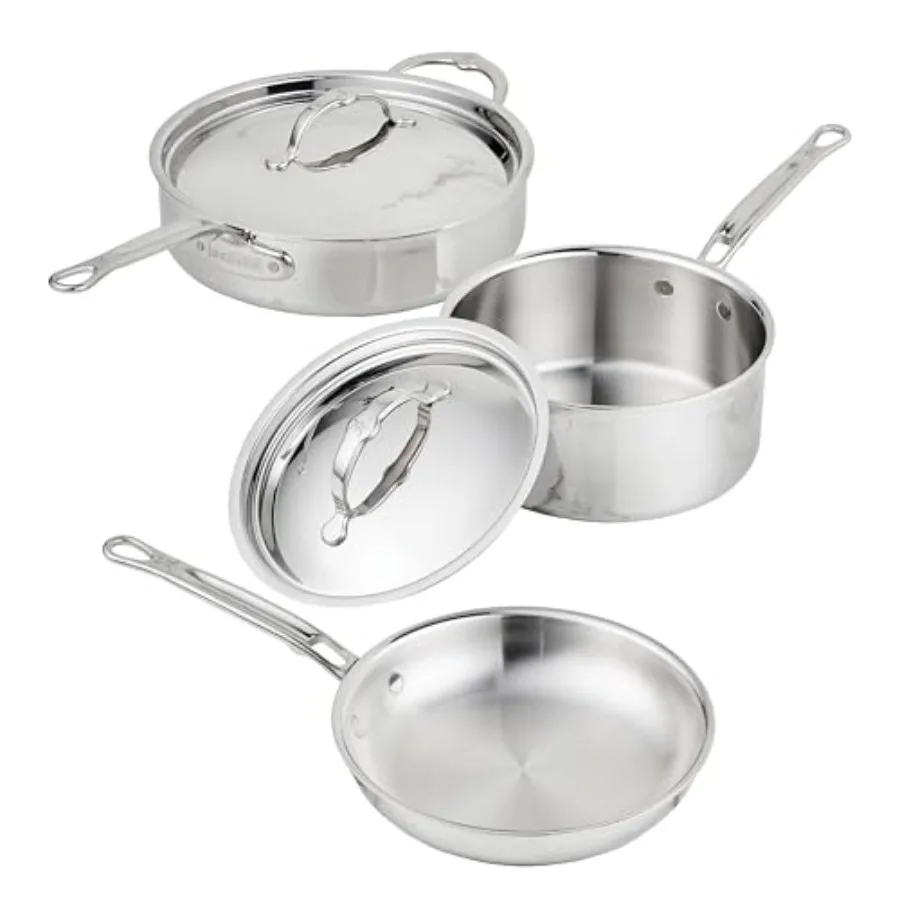 

Professional kitchen use, stainless steel, silver, durable multi-layer clad construction with even heat distribution